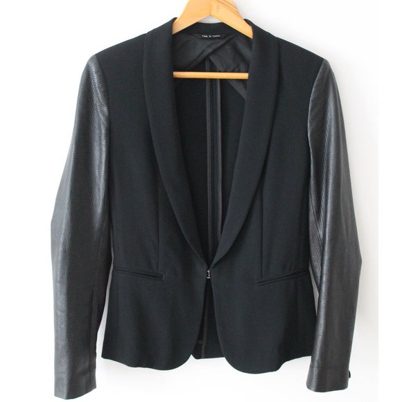 Rag & Bone x Intermix Moto Blazer with Lambskin Leather Sleeves / Size 0 / Black - Picture 1 of 12
